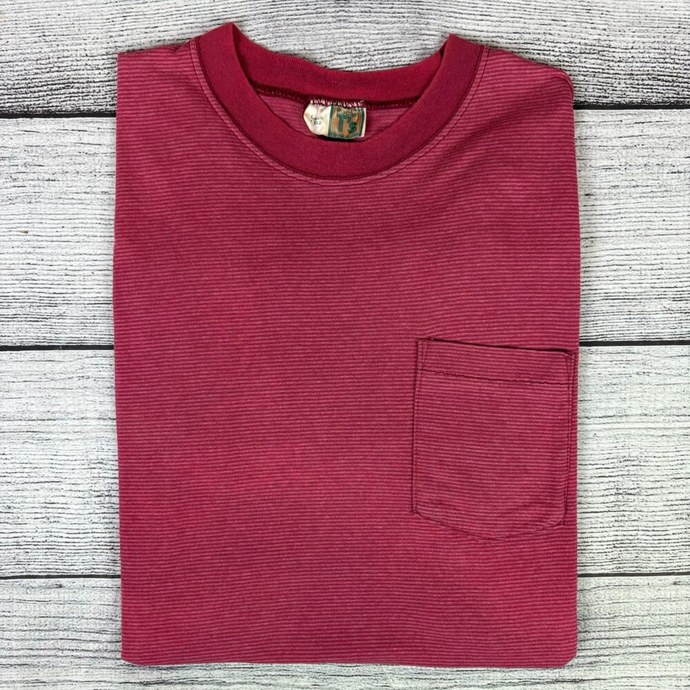 Vintage 1970s Pocket T's Red Striped Short Sleeve T-shirt